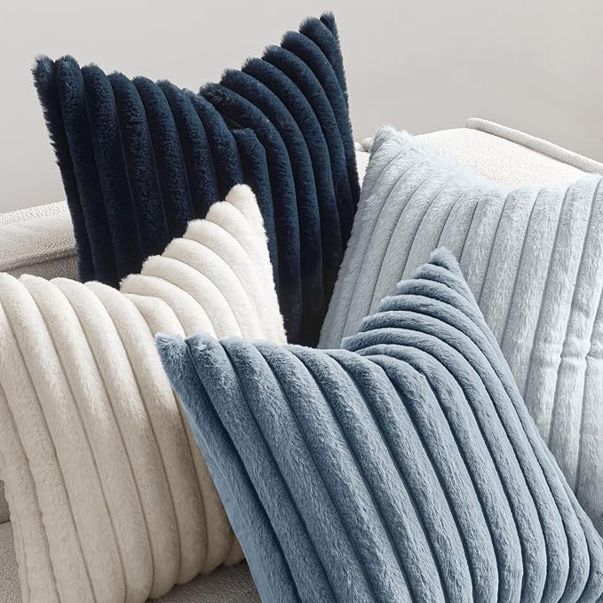 MIULEE Faux Fur Plush Decorative Throw Pillow Covers 18x18, Soft Coastal Modern - Image 5