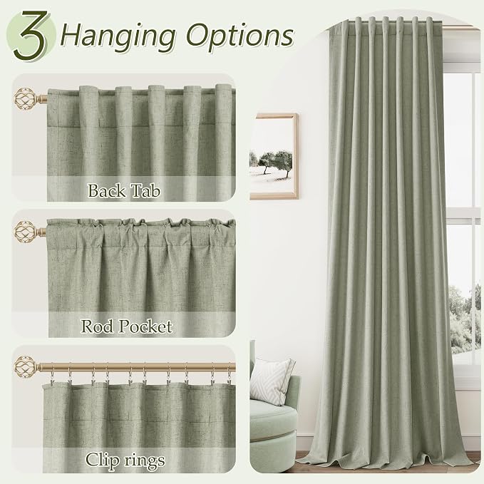 Sage Green 100% Blackout Linen Curtains 86 Inch Length 2 Panels Set - Image 6