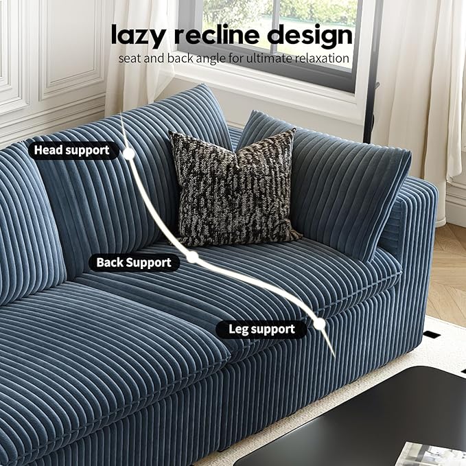 157.5" Cloud Couch Oversized Modular Sectional Sofa for Living Room,Modern Sofa with Deep Seat，8 Seater Boneless Couch with 2 Ottoman,Comfy Upholstered Couches for Apartment, Studio, Office,Blue