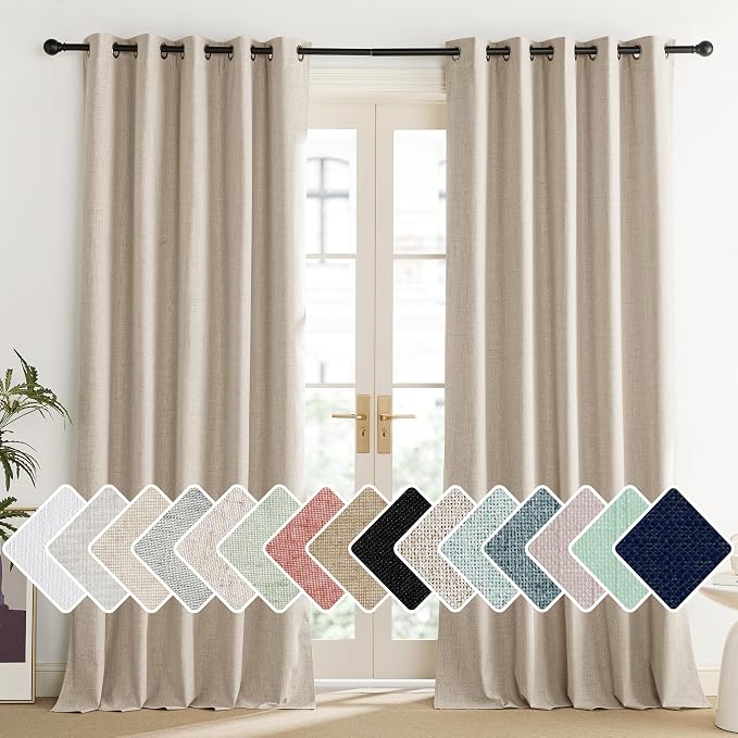 NICETOWN Cream 100% Blackout Linen Curtains 120 inch Long Burg by NICETOWN