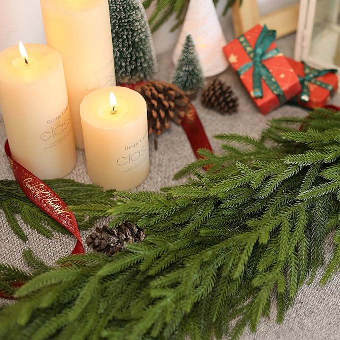 Artificial Norfolk Pine Garland - Faux Christmas Garland Fake Green Garland for Fireplace,Table, Stairs, Mantle, Window,Indoor Outdoor,Home,Holiday Decor (1 PCS,6 FT)