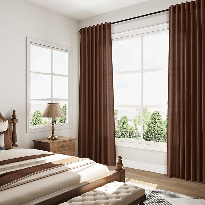 Mocha Brown Linen Curtains 63 Inches Long 2 Panel Sets - Image 7