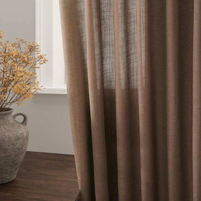 Caramel Brown Linen Curtains for Living Room 95 Inches Long Back Tab and Rod - Image 9