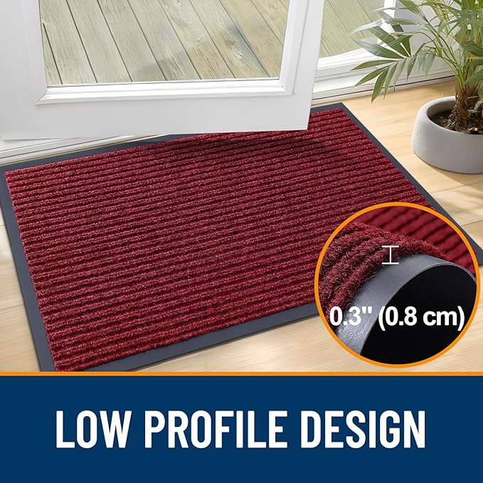 OLANLY 2-Pack Front Door Mats 47x32, Waterproof Heavy-Duty Doormats | Wine Red - Image 4