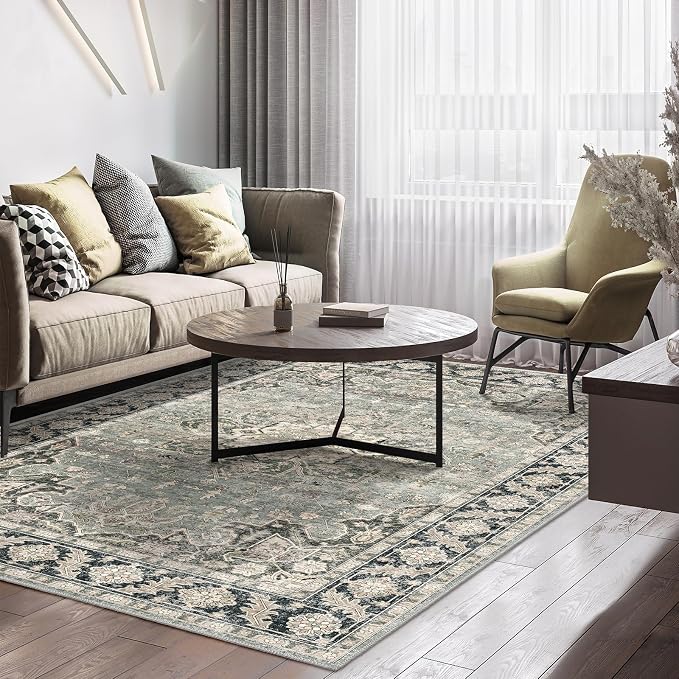 7X9 Area Rugs - 7X9 Washable Area Rug Indoor Vintage Rug Print Rug Low-Pile - Image 4