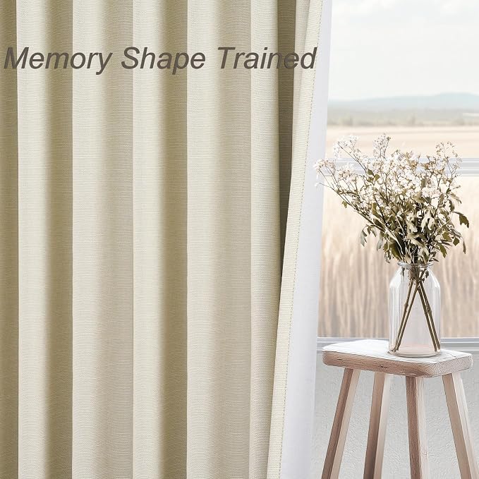 86 Inches Long Cream Colored Custom Blackout Linen Curtains Ivory Cream Pinch - Image 5