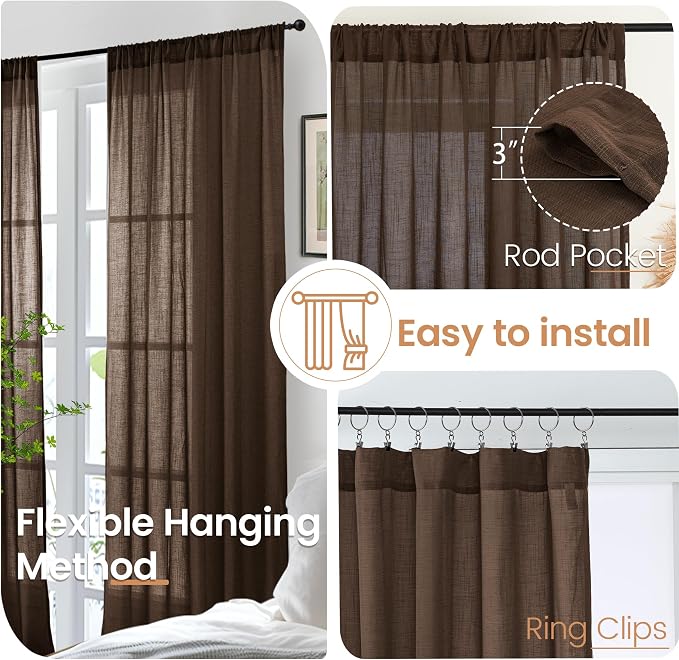 BGment Linen Curtains 90 Inch Length - Image 6