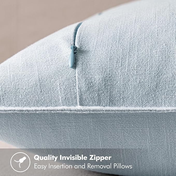 MIULEE Decorative Linen Euro Sham Pillow Covers 26x26 Light Blue | Boho - Image 3