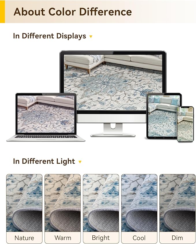 RELEANY Washable Area Rug, Square 7'x7', Water Repellent, Pet Friendly - Image 6