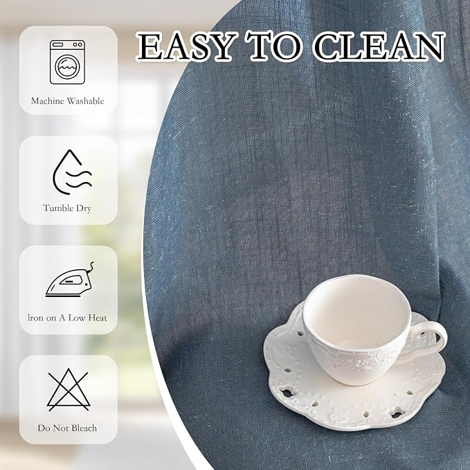 MYSKY HOME Short Semi Sheer Blue Curtains - Image 7