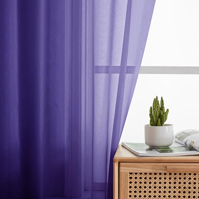 Simplebrand Purple Sheer Curtains 84 Inches Long, Light Filtering Rod Pocket - Image 4