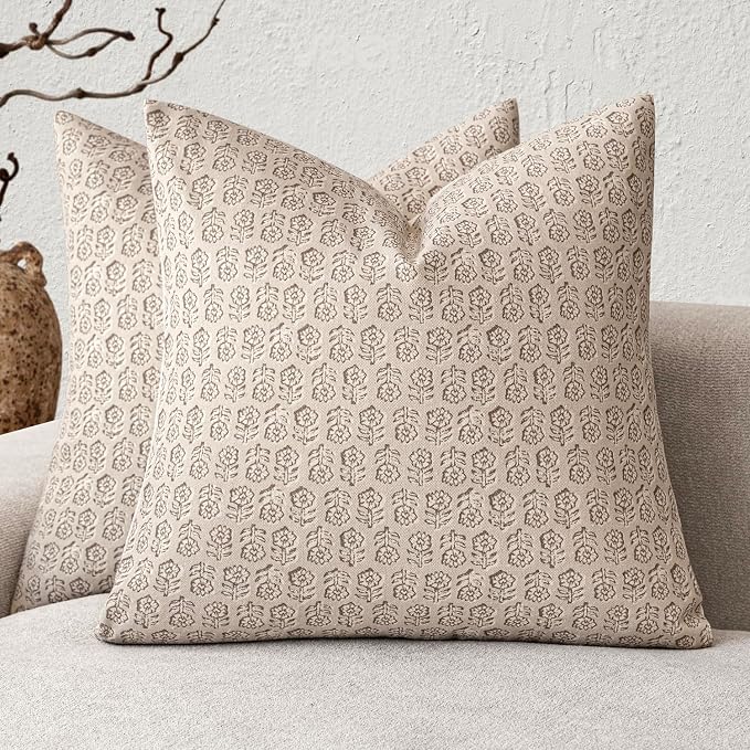 Foindtower Set of 2 Decorative Neutral Floral Print Throw Pillow Covers Vintage by Foindtower