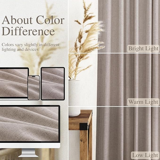Brownish Grey Linen Curtains for Living Room Extra Long 132 Inches Long Back - Image 3