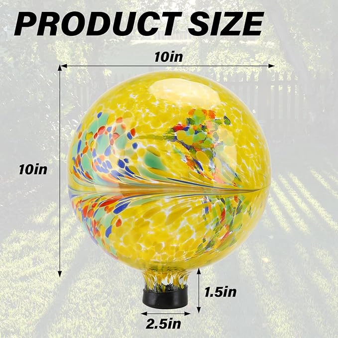 10 Inch Gazing Ball Glass Reflective Garden Globe Outdoor Gazing Globe Yard Ornament for Garden Yard Home Outdoor Decoration Yellow（NOT Solar