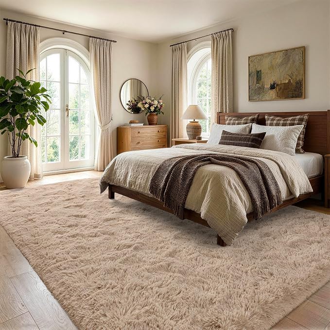 Noahas 4'x5'3'' Beige Fluffy Soft Area Rug Non-Slip - Image 3