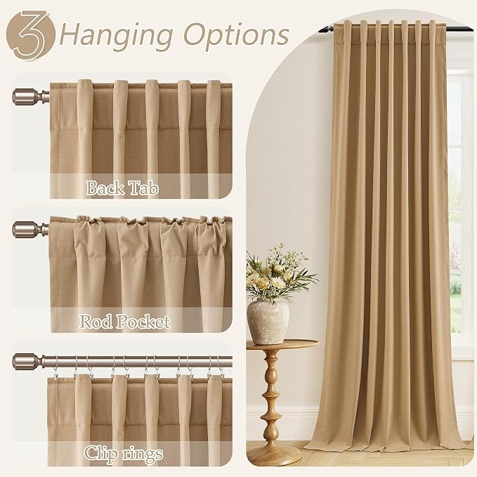 Guken 100% Blackout Linen Curtains 120 Inch Length 2 Panels Set - Image 6
