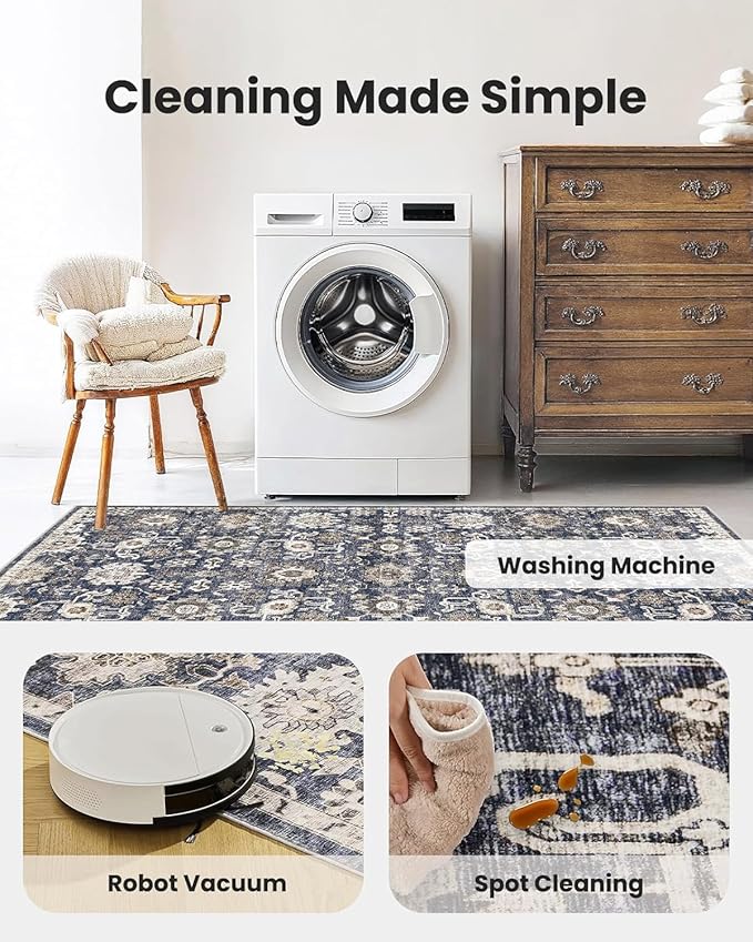 AMADA HOMEFURNISHING 9x12 Washable Area Rug, Low-Profile Large Area Rug - Image 5
