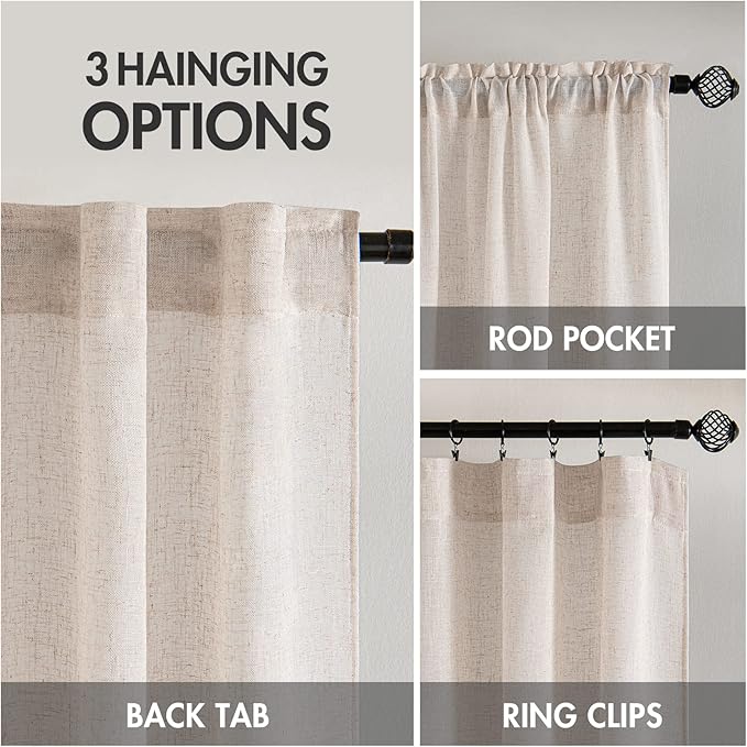 MIULEE Natural White Linen Curtains 120 Inches Long Rod Pocket and Back Tab | - Image 3