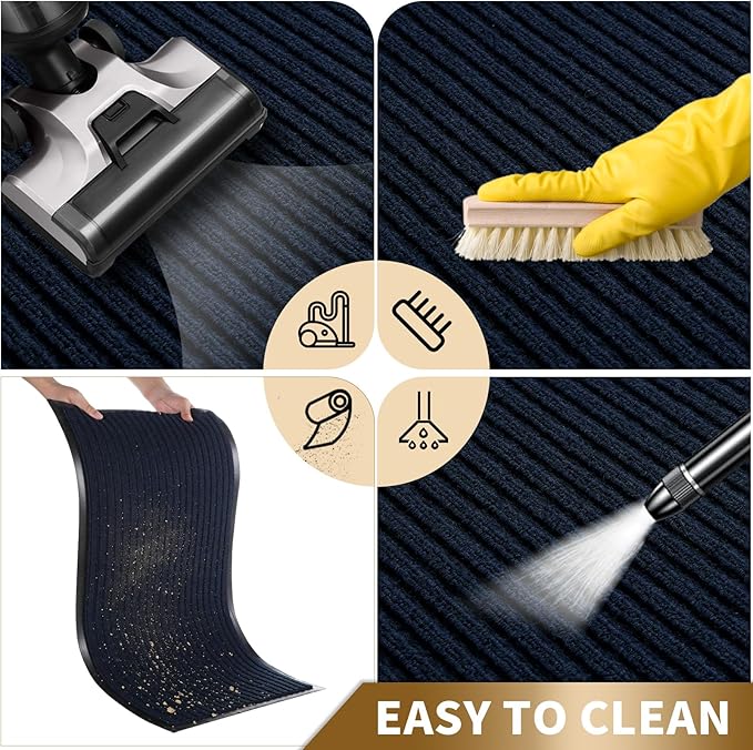 Yimobra Front Door Mat Outdoor Indoor Entrance, 100% Waterproof All-Season All Weather Doormat, Welcome Matt Outside Entry, Non Slip, Low Profile, Heavy Duty Patio Porch Floor Mats,36 x 24,Navy Blue