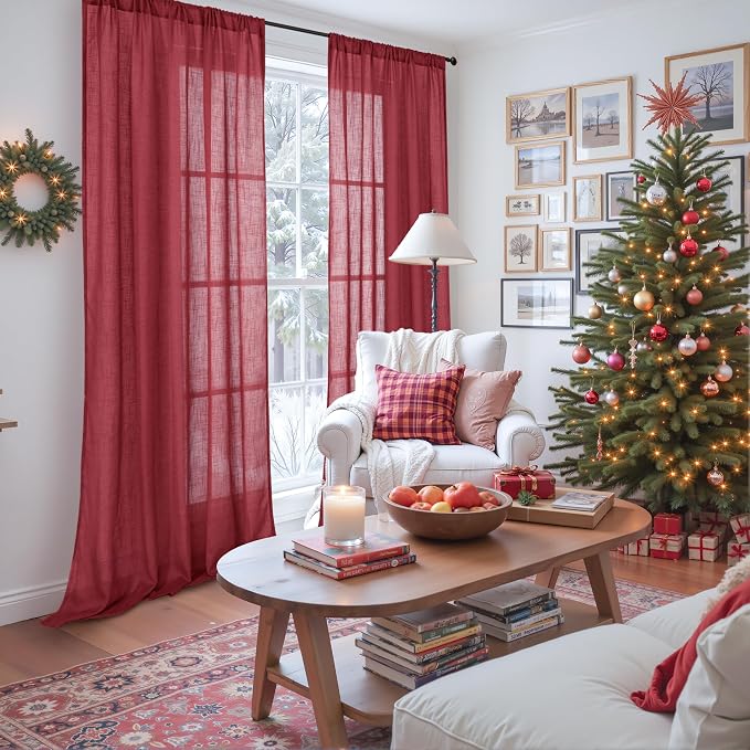 BGment Burgundy Linen Curtains 90 Inch Length - Image 2