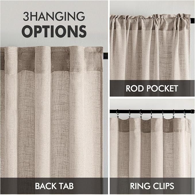 MIULEE Natural Linen Curtains 45 Inch Length 2 Panels - Image 3
