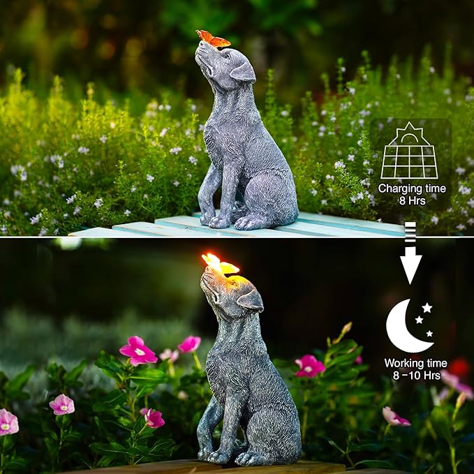 Goodeco Dog Statue with Butterfly - Ideal Gifts for Dad, Mom or Birthdays, Beautifully Crafted Outdoor Decorations to Wow Your Guests