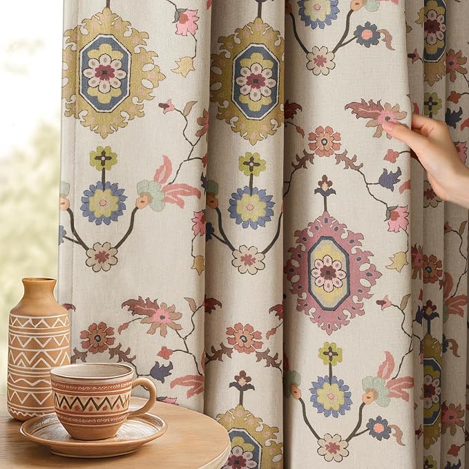 Boho Floral 100% Grommet Blackout Curtains 96 Inch 2 Panels | Colorful Bohemian - Image 7