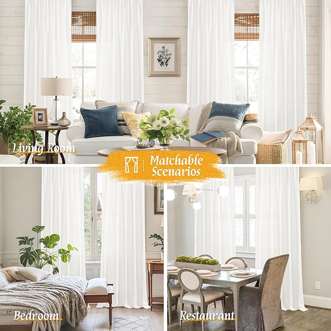 LAMIT Light Filtering 63 inch Length Linen Curtains, Soft Linen Textured Rod - Image 6