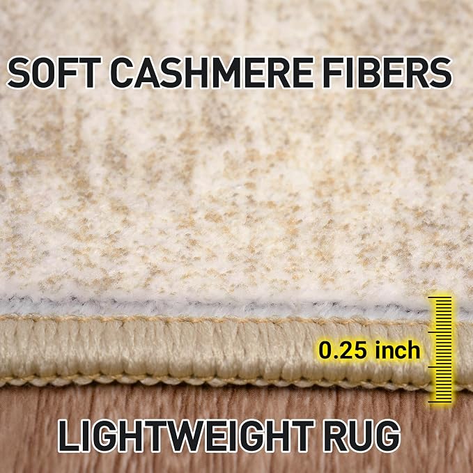10x14 Area Rugs for Living Room: Washable Abstract Beige Badroom Carpet | - Image 6
