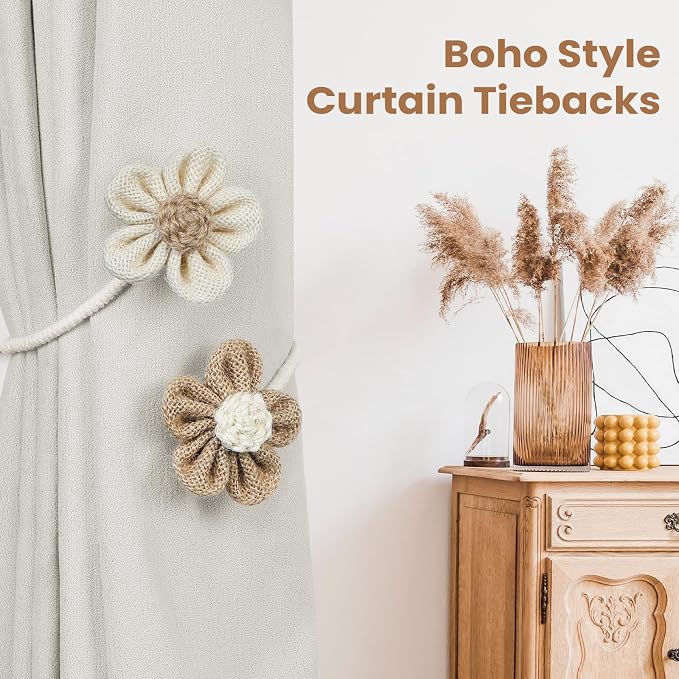 KLOGTSIND Flower Curtain Tiebacks, 2 Pack Boho Curtain Ties Elegant DIY Curtain - Image 7
