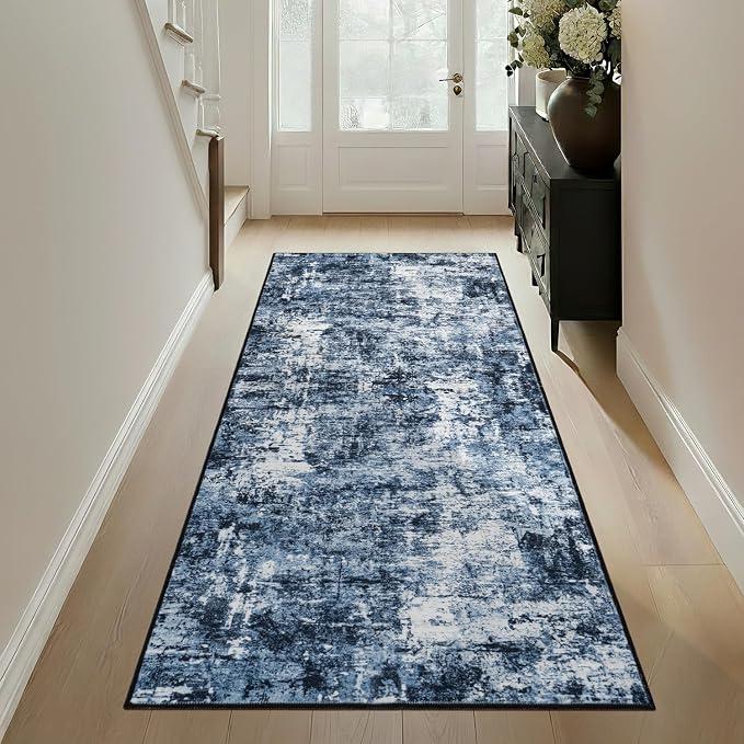 Rugflix 2x6 Runner Rug for Hallway, Washable Navy Blue Kitchen Runners | - Image 3