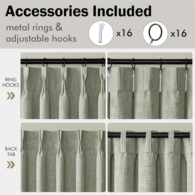 MIULEE Pinch Pleated Thick Linen Curtains 108 Inches Length 2 Panels - Image 8