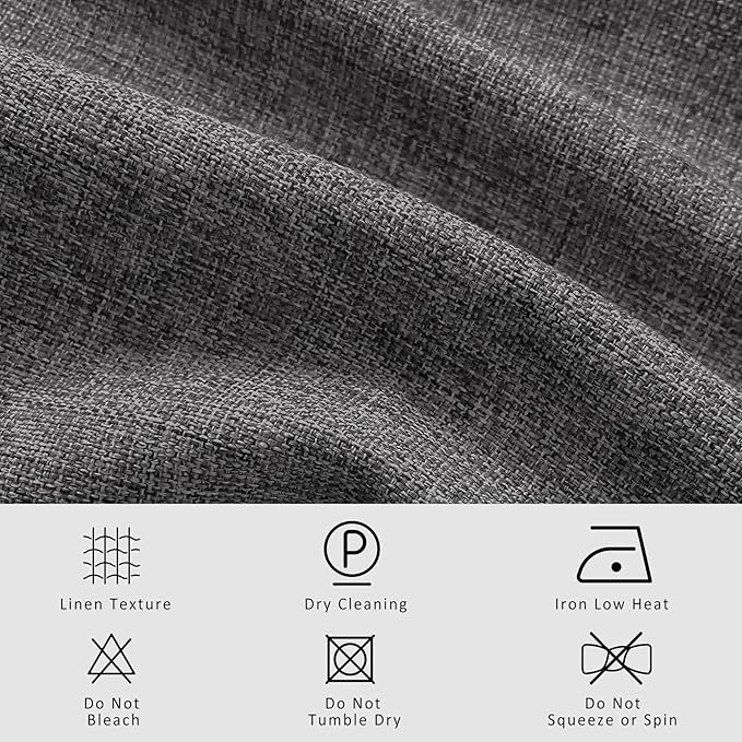 Macochico Pinch Pleated Full Blackout Curtains for Bedroom Living Room Natural Grey Linen Curtains Thermal Insulated and Noise Reducing Window Panels with Tieback Shabby Chic Decor 84”Wx84”L 1 Panel