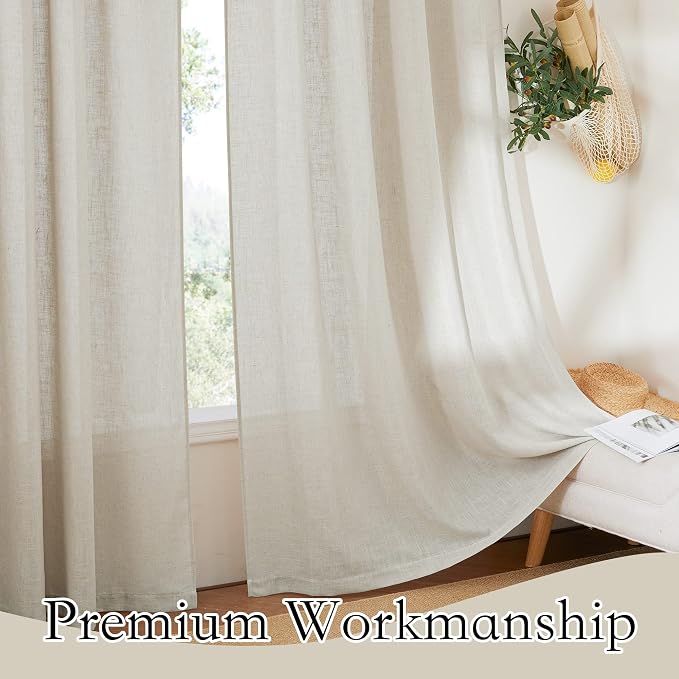 RYB HOME Sheer Linen Curtains Light & Privacy Semi Translucent Curtains Sheer - Image 6