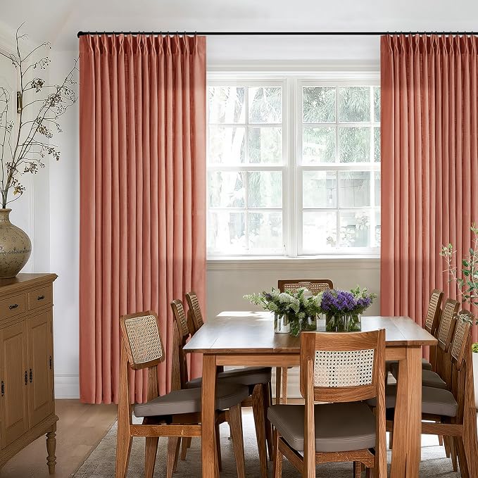 Red Clay Linen Pinch Pleated Curtains 108 Inches Long 2 Panels Firebrick | - Image 7