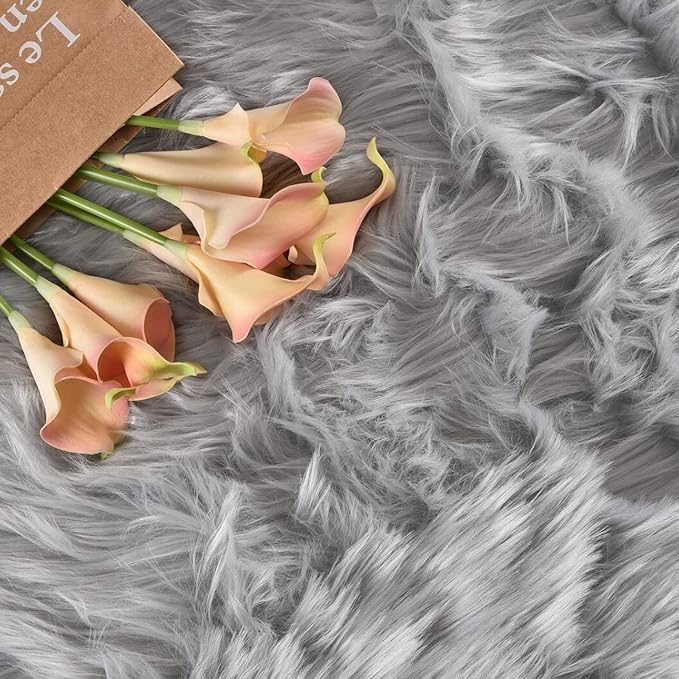 Latepis 5x8 Gray Area Faux Fur Rug - Image 6