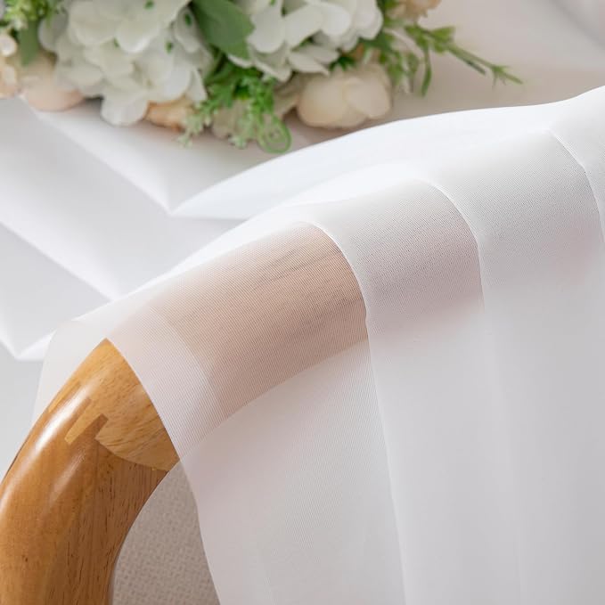 Sheer White Curtains 45 Inch Length 2 Panels, Airy Voile Short Curtains - Image 8