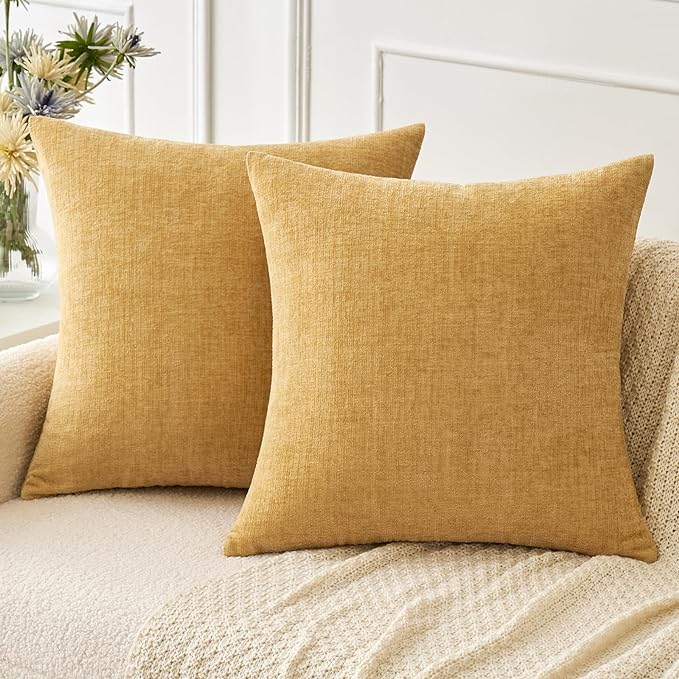 MIULEE Pack of 2 Couch Throw Pillow Covers 20x20 Inch Soft Gold Chenille Pillow by MIULEE