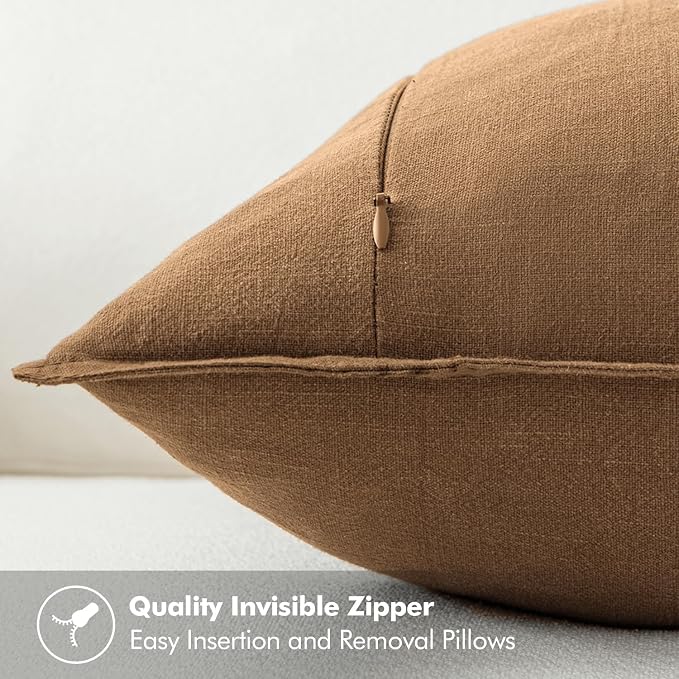 MIULEE Decorative Linen Pillow Covers 18x18 Inch Brown | Boho Farmhouse​ ​Fall - Image 3
