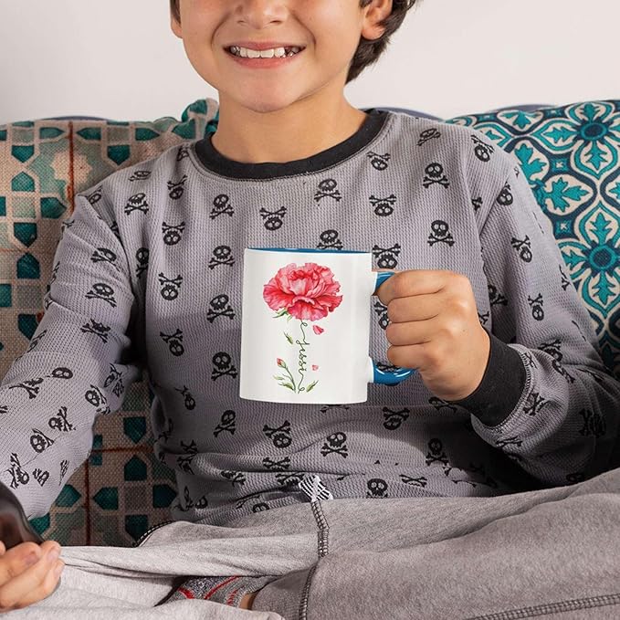 Personalized Floral Carnation Mug, Customized Name On Flower Coffee Cup, Unique Ceramic Tea Mug 11oz Or 15oz, Custom Carnation Flower Accent Cup, Gift For Daughter Mother