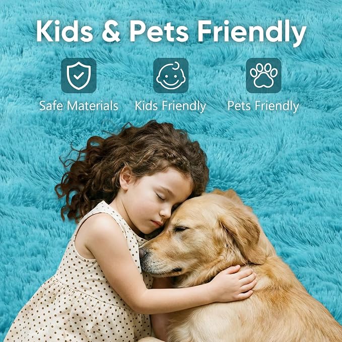 Noahas 4'x5'3'' Blue Fluffy Soft Area Rug Non-Slip - Image 7