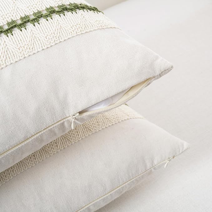 Fancy Homi Set of 1 Boho Moss Green Lumbar Decorative Throw Pillow Cover 12x20 - Image 3