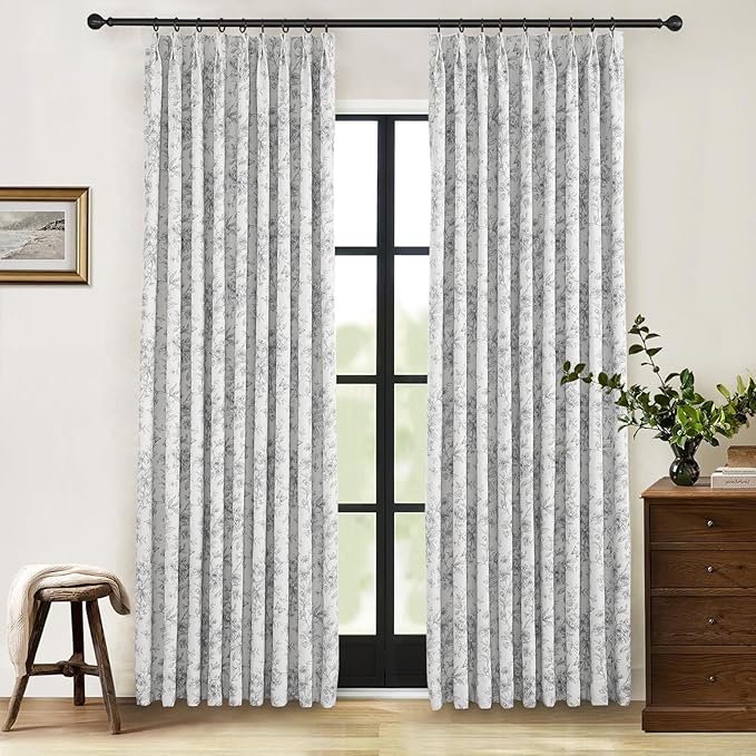 Pinch Pleated Vintage Floral Curtains - Room Darkening Drapes for Bedroom Living Room.2 Panels,72 Inches Wide 84 Inches Long