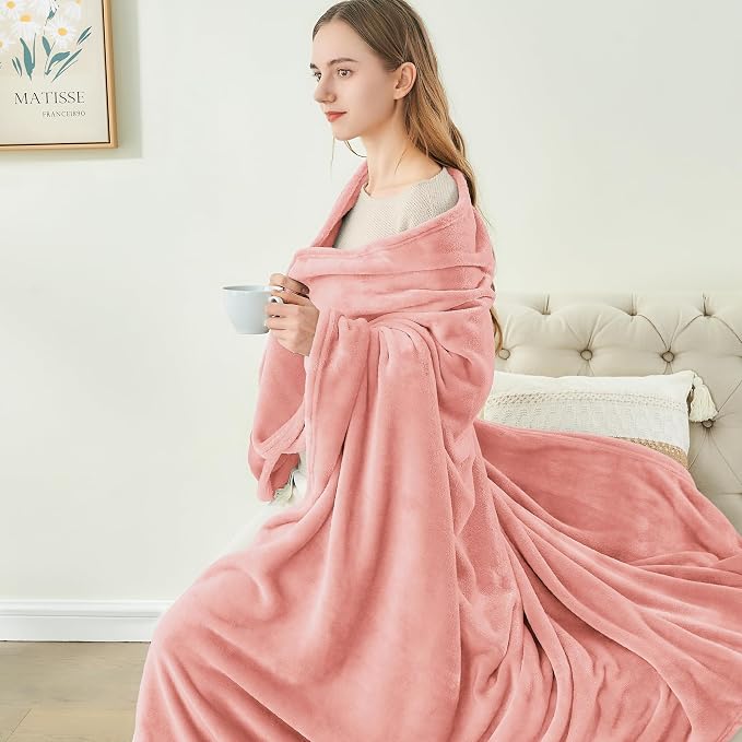 BEDELITE Fleece Blanket Soft Plush Queen Size Bed Blanket Pink 90"x90" | Ultra - Image 8