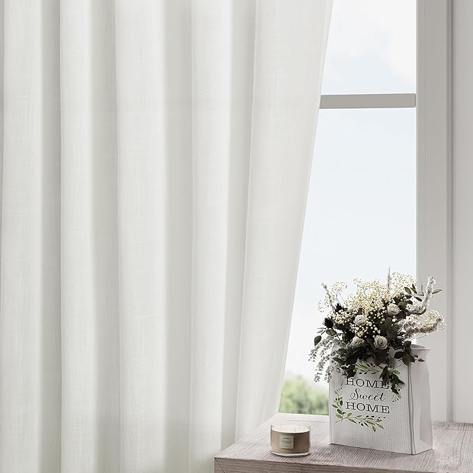 Off White Semi Sheer Linen Curtains 90 inch Length - Image 2