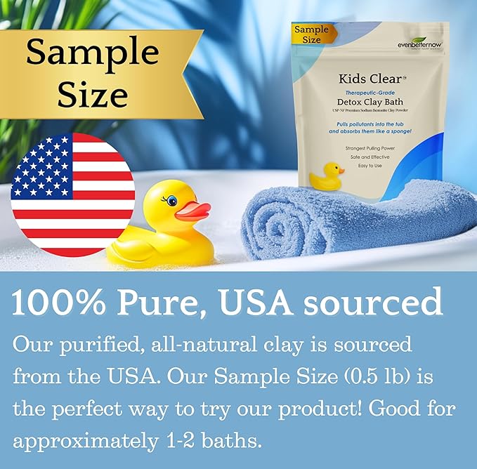 Kids Clear Detox Clay Bath, 100% Pure Sodium Bentonite - Cleansing and Purifying, by -Evenbetternow LLC – 0.5 lb (8 oz) Sample/Trial Size