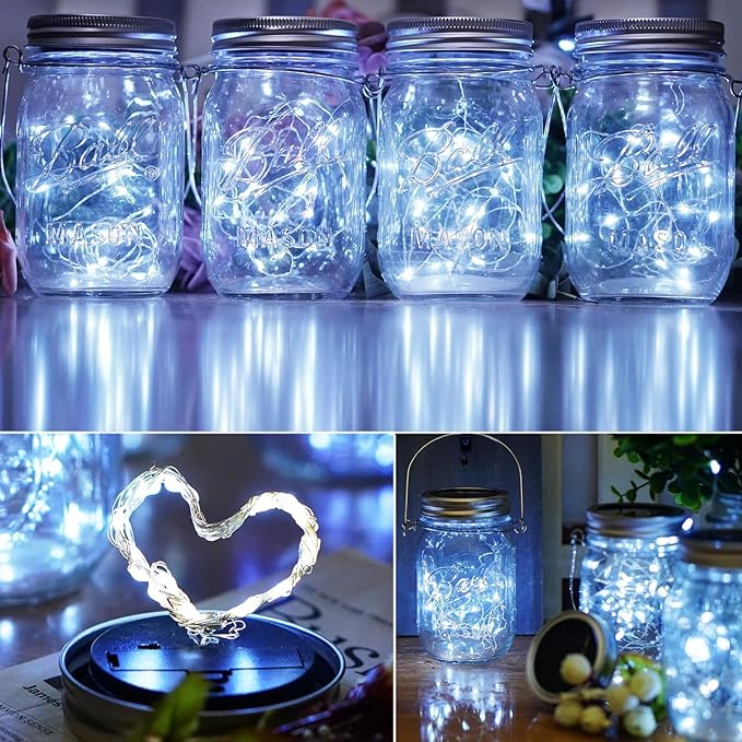 ZNYCYE Mason Jar Solar Lights for Outside, 12 Pack 30LED Fairy Lights Mason Jar Solar Lids Outdoor Waterproof String Lights with Hangers(NO Jars) for Patio Garden Yard Lawn Decoration - Cool White