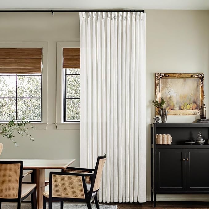 Beige White Pinch Pleated Semi Sheer Linen Curtain 1 Panel 60x108 | Memory - Image 9