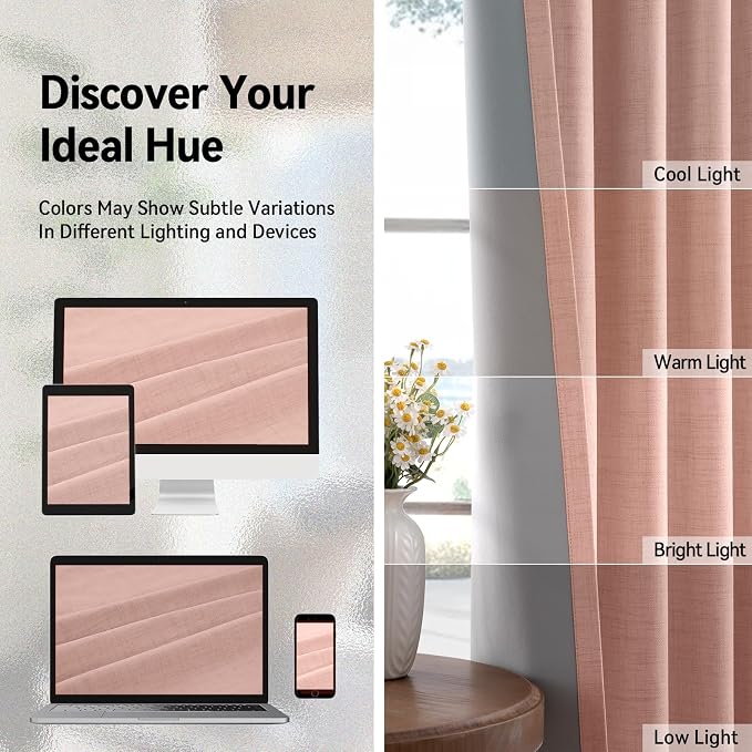 100% Blackout Linen Textured Curtains 80 Inch Long, Blush Pink | 100% Blackout - Image 7