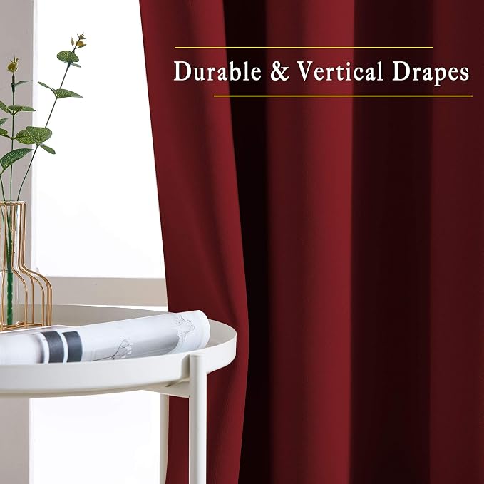 NICETOWN Burgundy Red Curtains 102 inches Long, Grommet Thermal Insulated Solid - Image 5